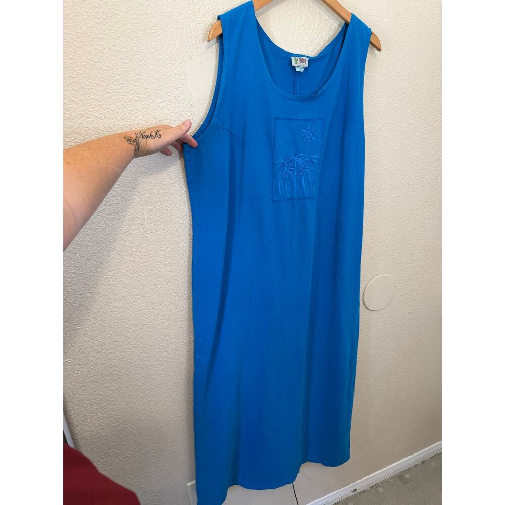 VTG Cactus California Boho 90’s Blue Palm Graphic Maxi Sleeveless Shirt Dress XL - Picture 4 of 11